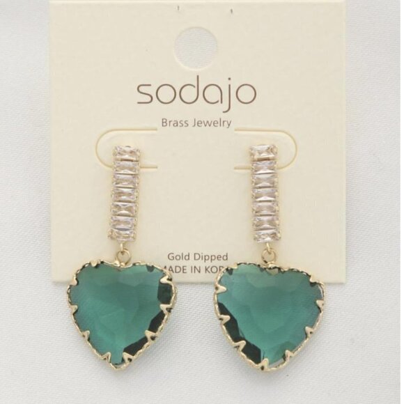 New Heart Crystal Dangle Earring: Glistening Light Emerald with Gold-Dipped - Picture 3 of 4